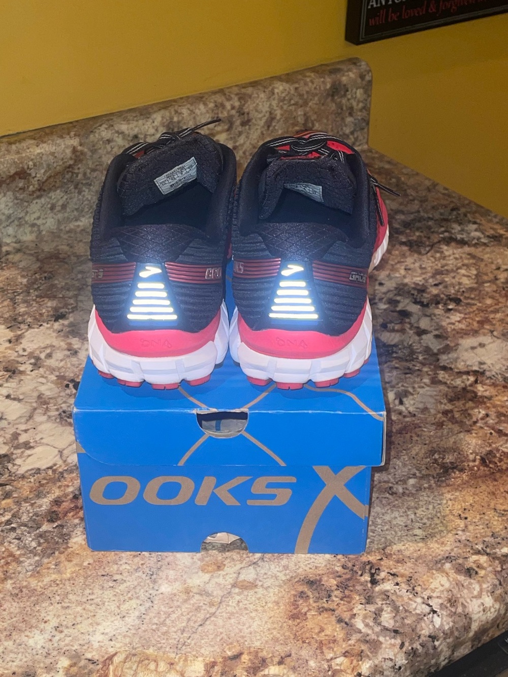 Brooks Ghost 9 Womens Running Sneakers in Pink and Black with Yellow Accent - Picture 5 of 7